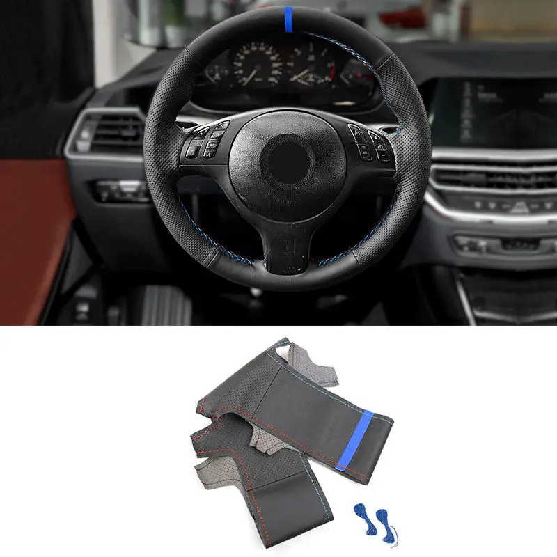 Juste de volant de voiture en cuir perforé avec bande de ligne rouge bleue, BMW M dehors E46 330i 330Ci E39 540i 525i 530i M3 E46