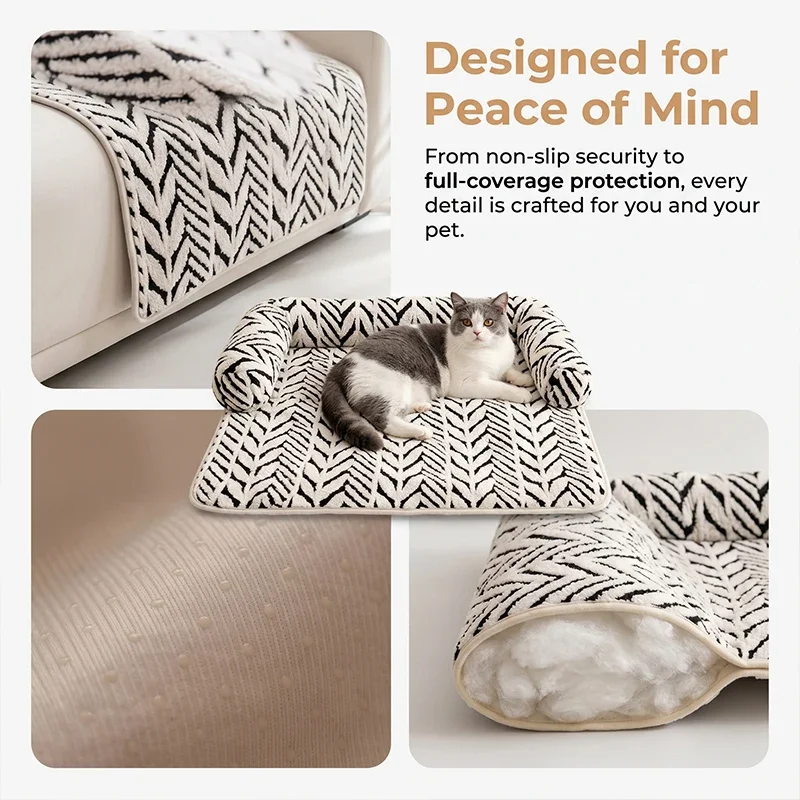 Haustier-Sofabett-Matte mit Seitenpolstern, Weiche Flauschige Couch-Schutzmatte, Rutschfeste Hunde- und Katzenbett-Schlafunterlage für Kleine und Mittelgroße Haustiere – Detail 9