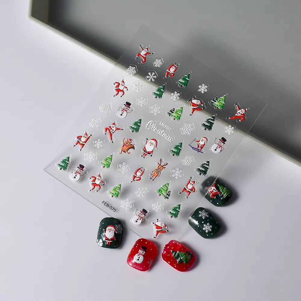 1PC Weihnachten Santa Claus Elch Nail art Aufkleber 3D Schneeflocke Neue Jahr Cartoon Nagel Dekor Aufkleber Weihnachten Klebstoff Maniküre sliders