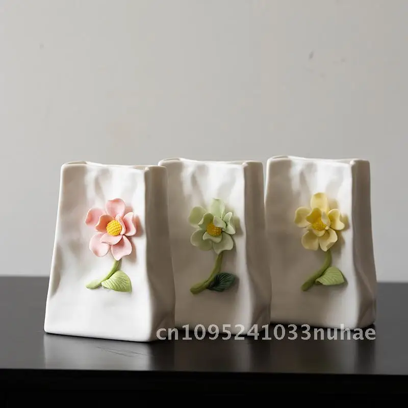 

New Chinese Style Hand-Kneaded Ceramic Vase Exquisite Hand-Painted Flower Arrangement Decorative Ornament for Desktop