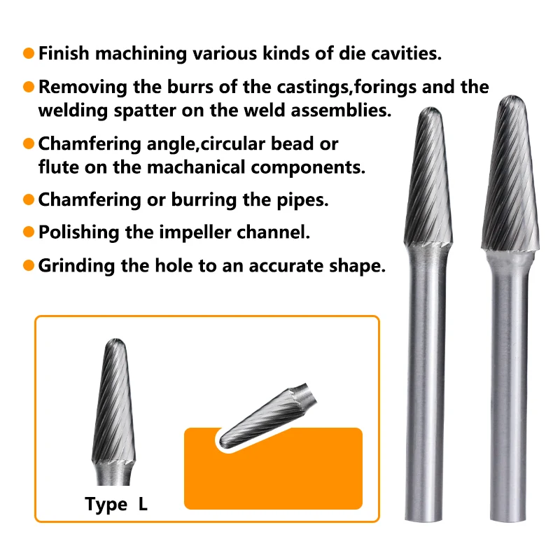 Afbeelding 3: HAMPTON Carbide Burr 6mm Schacht L Type Single Cut Roterende Vijl Voor Roterende Metaalboor Frezen Carving Gereedschap
