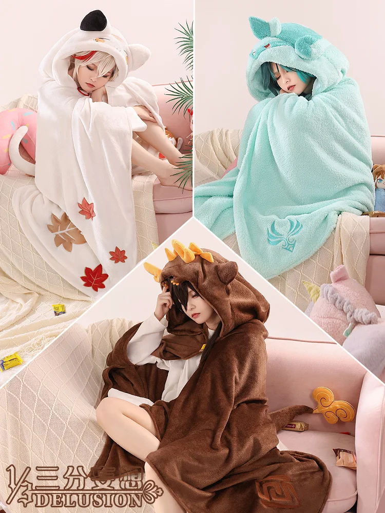 

COSLEE Game Genshin Impact Kaedehara Kazuha/Xiao/Zhongli Cosplay Costume Air Conditioning Blanket Flannel Soft Winter House Wear