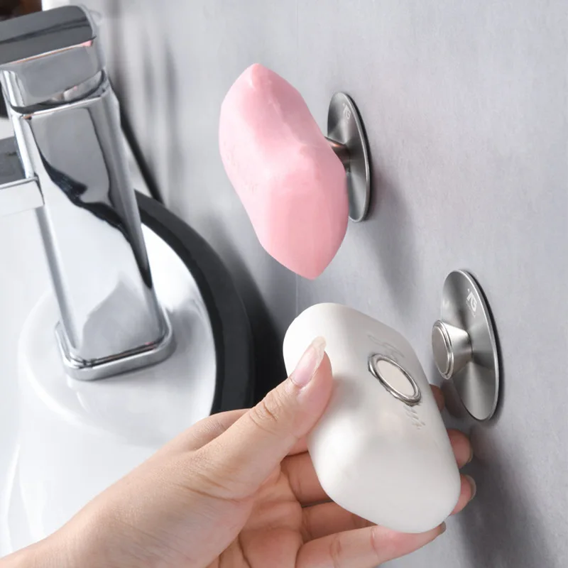 Cross-Border Bathroom Soap Holder Toilet Punch-Free Soap Holder Drain Magnetic Suction304Stainless steel soap holder