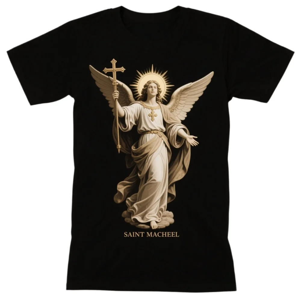 

Saint Michael The Archangel Christian Catolic T Shirt. 100% Cotton Short Sleeve O-Neck Casual T-shirts Loose Top New Size S-3XL