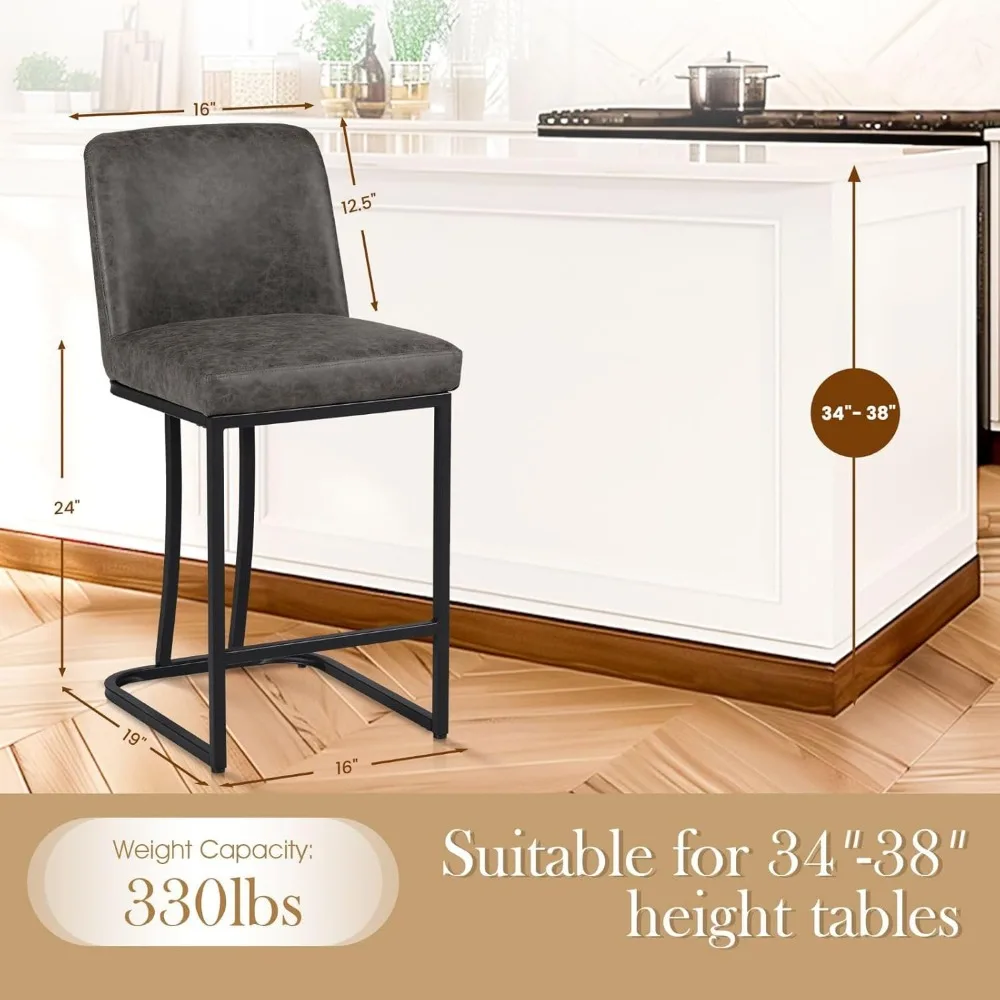 Counter Height 24" Bar Stool, Kitchen Counter Stool with Back,Upholstered Middle Back Dining Chair, Modern PU Leather Barstool