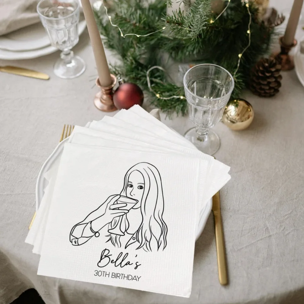 

50Pcs Personalized Potrait Photo Birthday Napkins, Birthday Celebration Party Custom Cocktail Napkin, Milestone Birthday Luncheo
