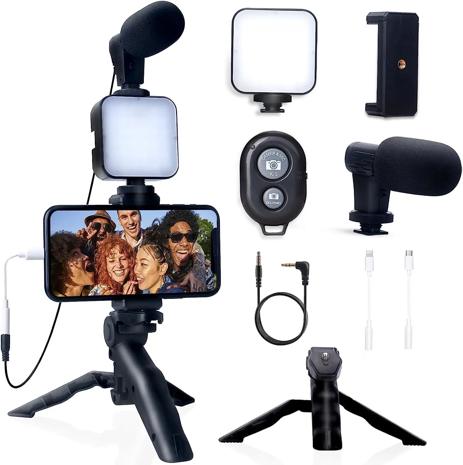 Kit de Vlogging para teléfono inteligente para iPhone Android con trípode Mini micrófono Starter Vlog kit para TikTok transmisión en vivo vídeo