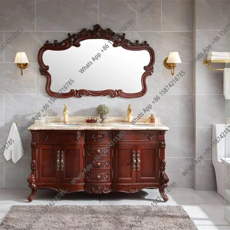 X69 Black Bathroom Vanity Double Sink European Bathroom Cabinet Nordic American Red Oak Marble Dual Washbasin Facial