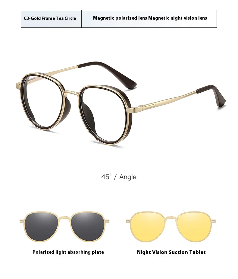 VCKA 3-in-1-Sonnenbrillengestell mit Myopie, klassischer Herren-Magnetclip, polarisiert, verschreibungspflichtig, für Damen, individuelle Optik, -0,50 bis -10 – Detail 14
