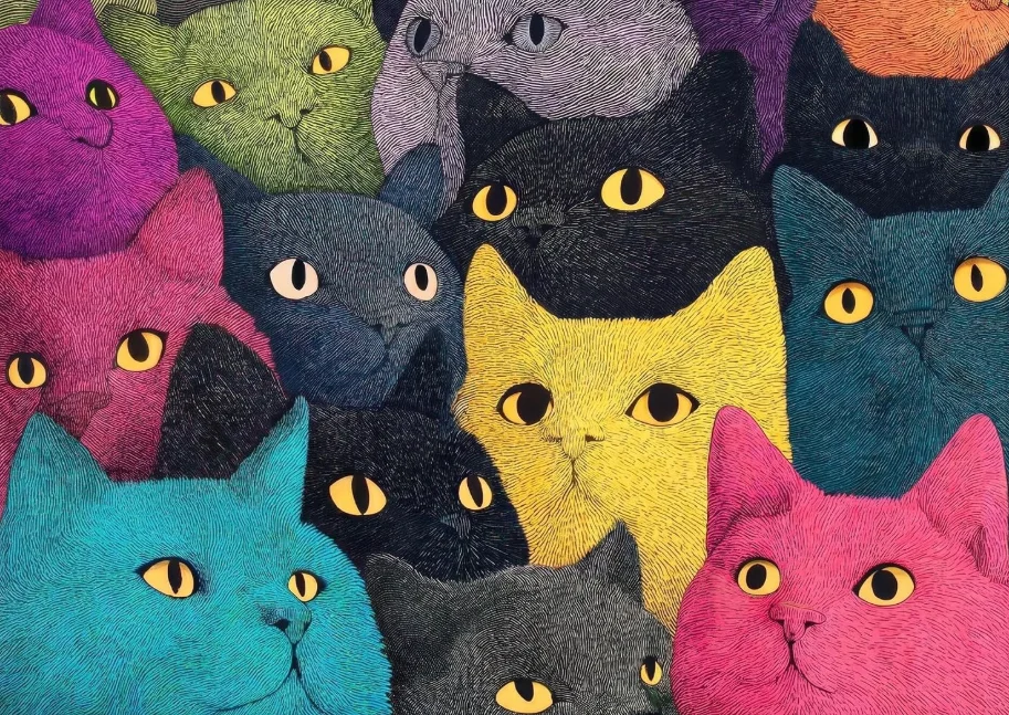 Jigsaw Puzzle 500/1000/1200/2000PCS Colorful Cat Portraits Bright Multicolored Cats Closeup Illustration Home Wall Decor Gift