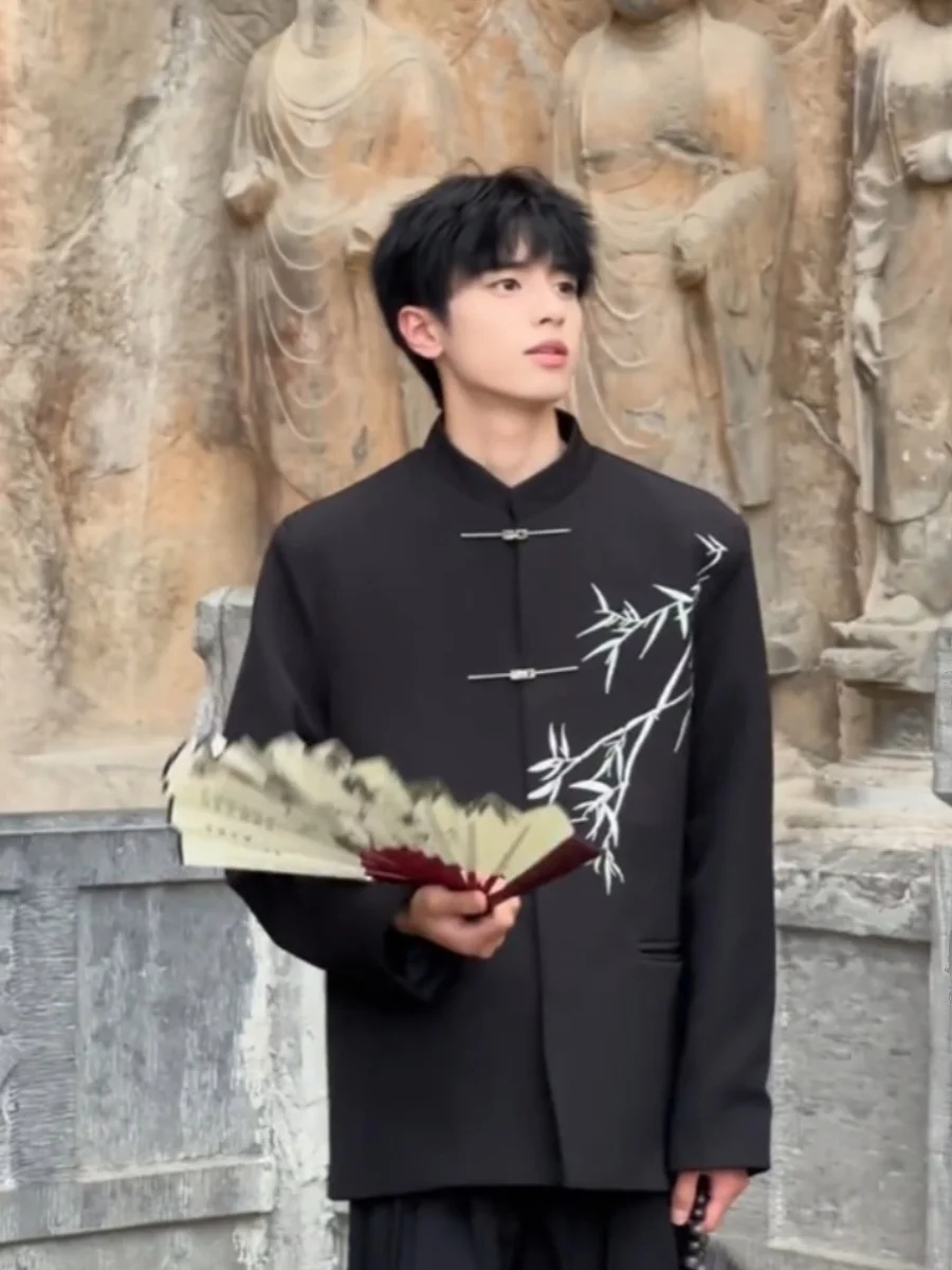 

Весенне-осенний костюм с подкладкой из бамбука и вышивкой Le, мужской костюм Тонгана, верхняя одежда, модный китайский костюм