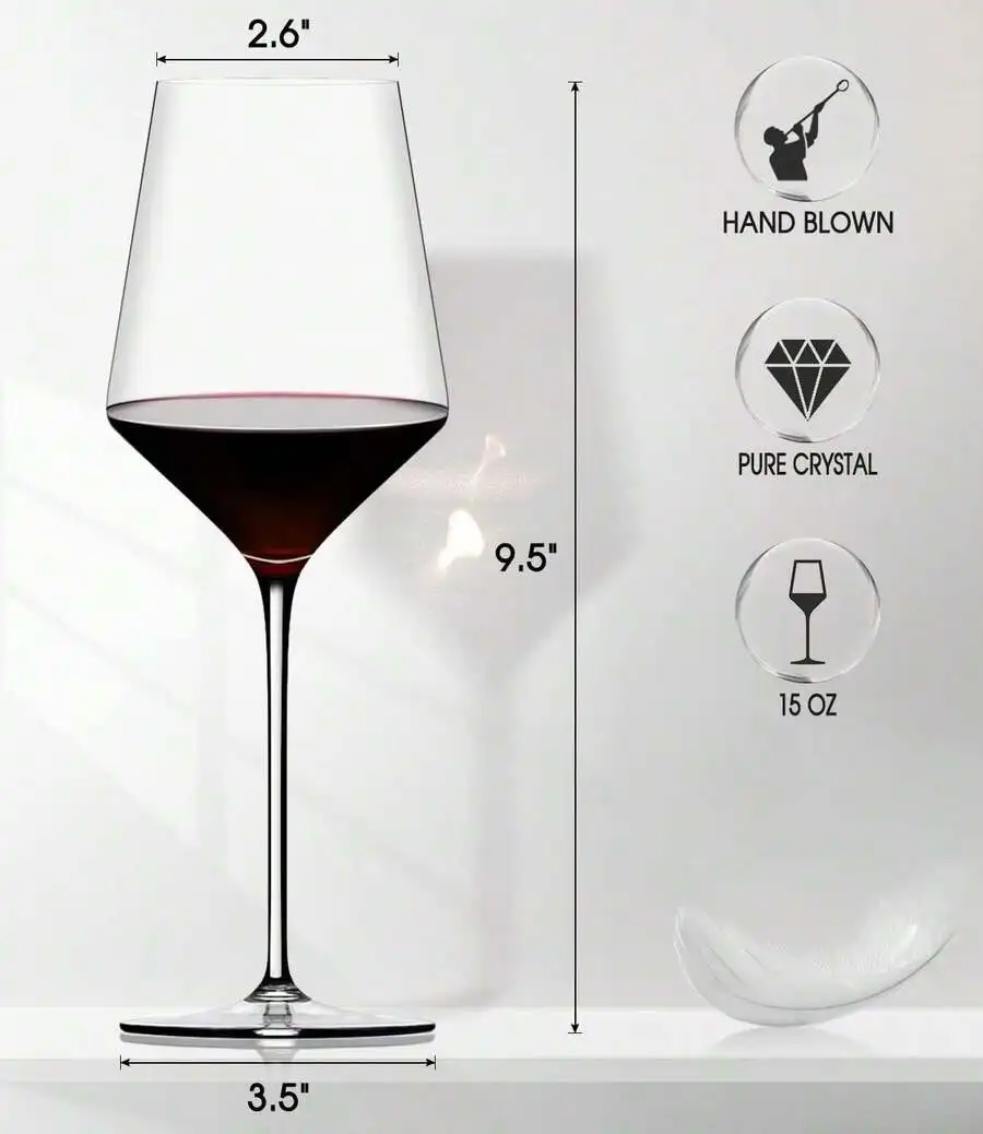 Red Wine Glasses Set Of 4, Premium Crystal Wine Glasses Hand Blown,15 Oz,Thin Rim,Long Stem,Perfect For Red Or White,Daily Use,U