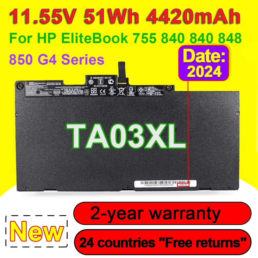 TA03XL For HP EliteBook 755 840 848 850 G4 Series Laptop Battery HSTNN-LB7J HSTNN-LB7L HSTNN-I75C-4 HSTNN-I75C-5 51Wh 11.55V