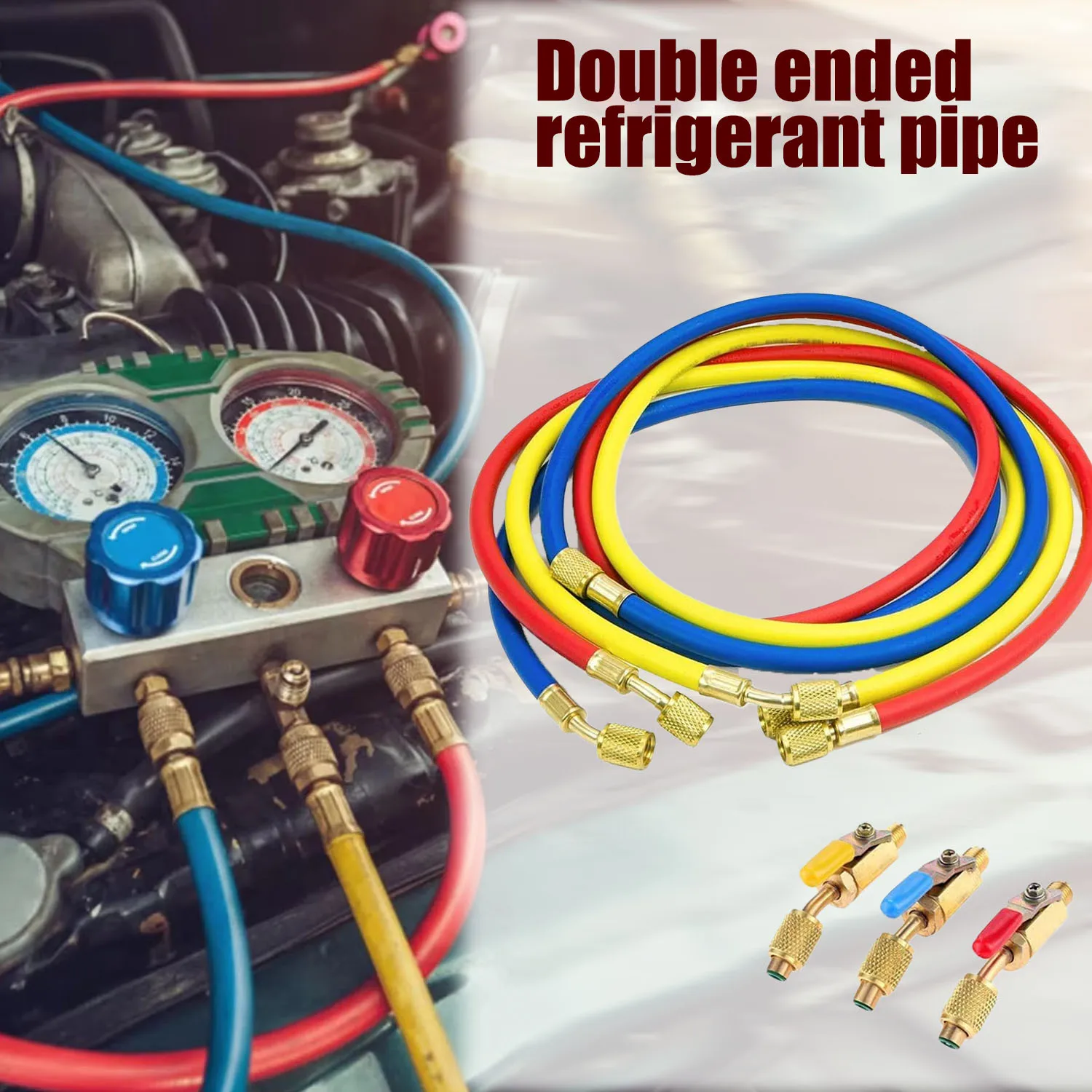Refrigerant Charging Hose with Ball Valve Apply To R134A R12 R22 R502 R404 Refrigerant AC Manifol Gauge 1/4