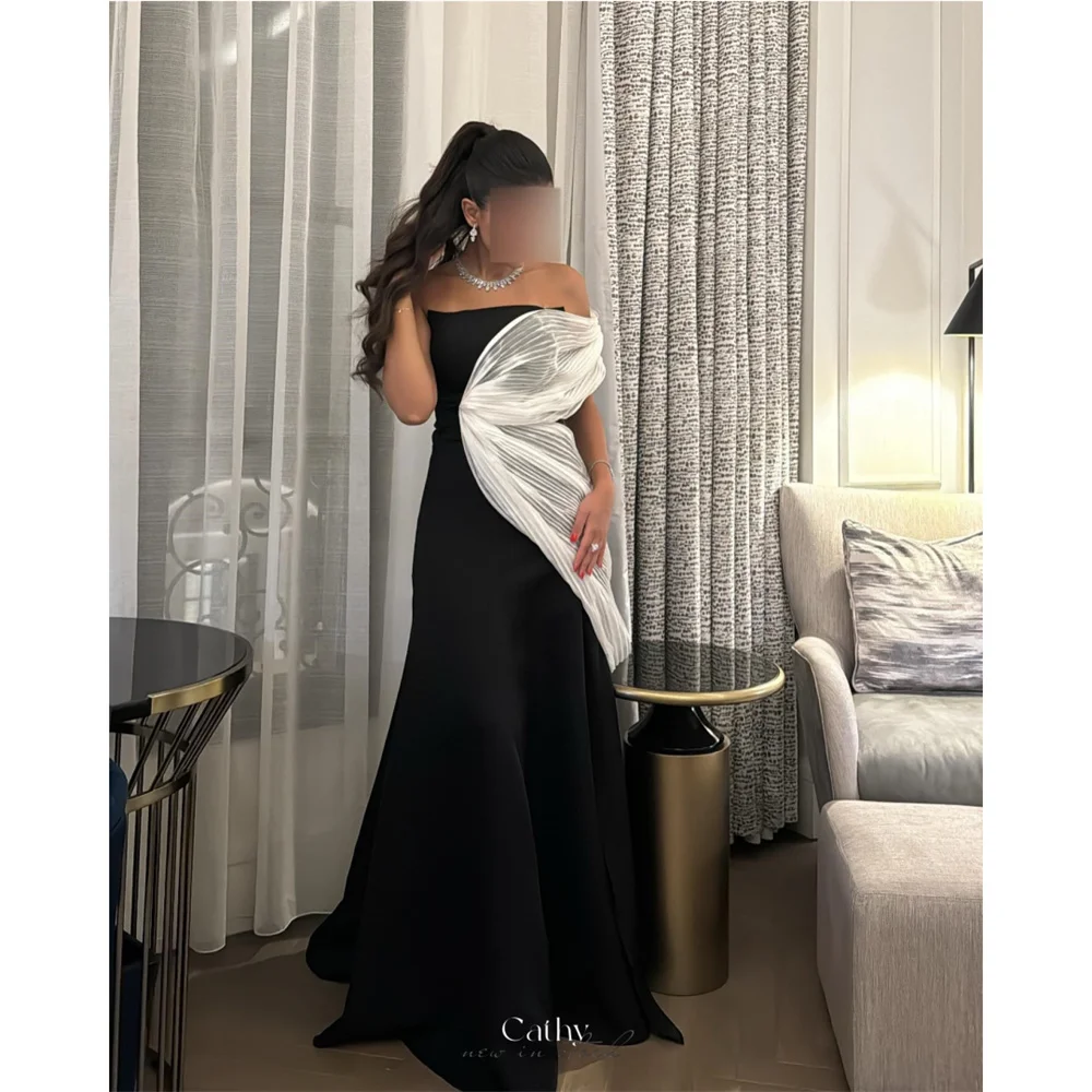 

Cathy Customized Black One Shoulder Mermaid Prom Dresses Pleated Sleeveless vestidos de noiva Elegant Floor-Length Evening Dress