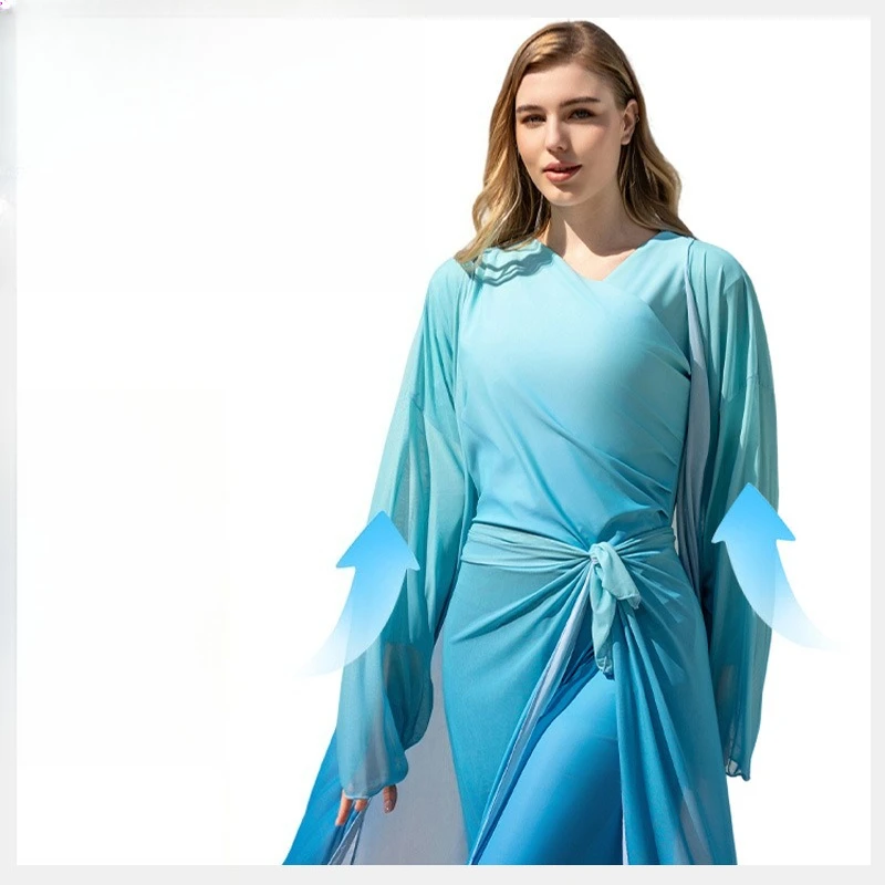 Women 4‑Piece Burkini Swimsuit Gradient Sheer Cover‑Up Long‑Sleeve Full‑Coverage Conservative Muslim Bathing Suit Beach Swimwear
