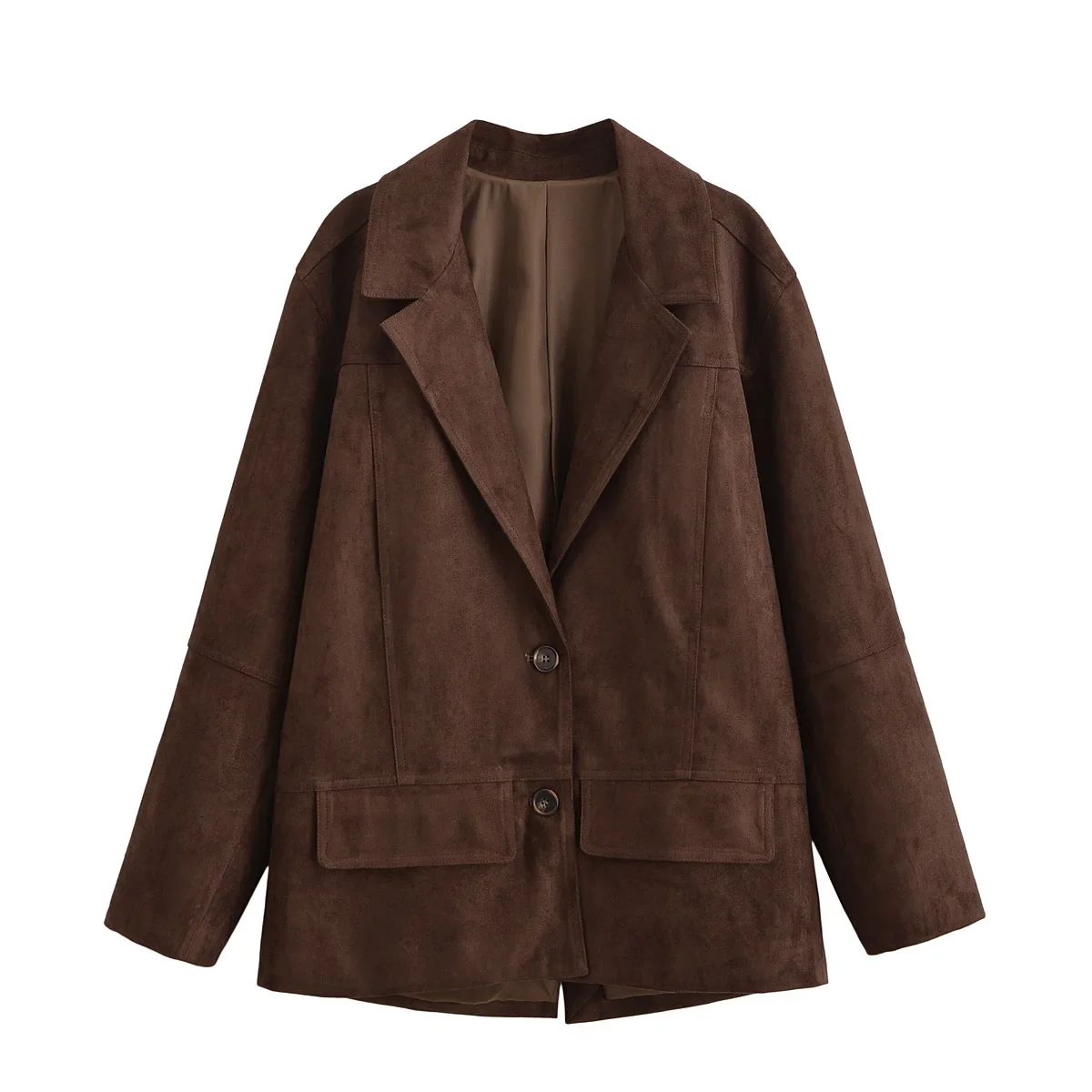 

Woman's Vintage Solid Color Jacket Single-breasted Lapel Wide Sleeved Slit Hem Suit Jacket Commuting Autumn Female Chic Top