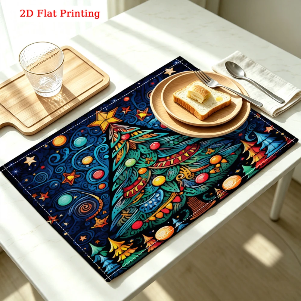 1Pc Bohemian Style Placemat Blue Christmas Tree Star Print Table Mat Kitchen Dining Party Decor Use 30X40Cm Cover