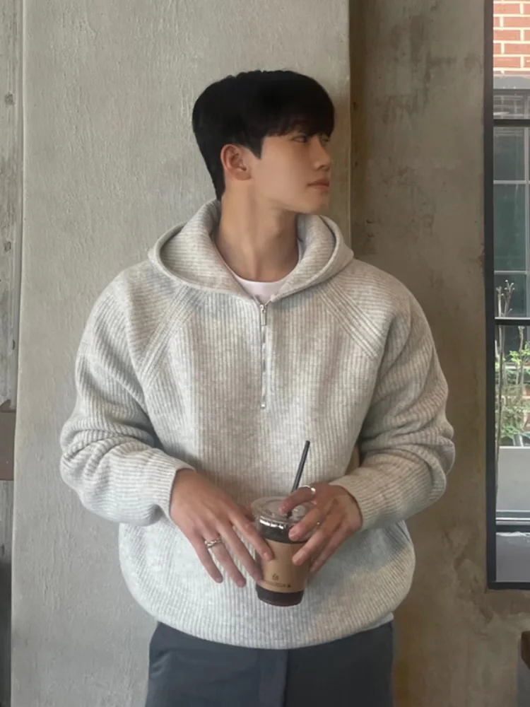 

Мужская модная вязаная толстовка с капюшоном, повседневная, универсальная, в корейском стиле, с длинными рукавами, для городской молодежи, с динамичным узором, зимняя одежда