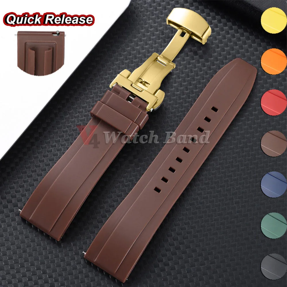 20mm 22mm 24mm Silikonarmband Schwarz Gold Bunte Schmetterlingsschnalle Universelles Armband Uhrenarmband Damen Herren Wasserdichtes Armband