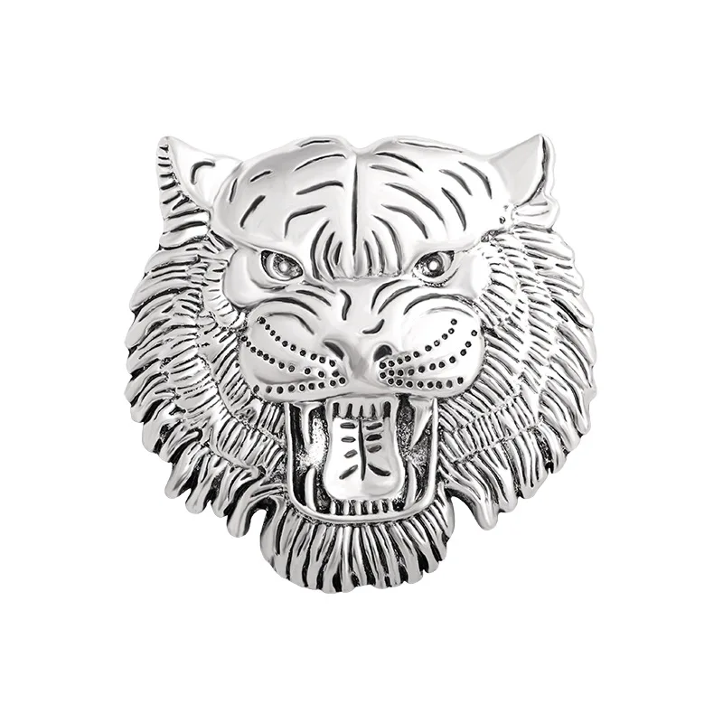 Retro Tiger Face Head Brooch Pin Metal Animal Brooches Men's Suit Shirt Badge Lapel Pins for Women Fashion Jewelry Accessories view 2