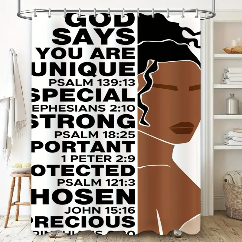 Inspiring Bath Curtain: Aesthetic Religious Decor featuring Quotes from Psalms for a Spiritual Touch in Your Bathroom Décor