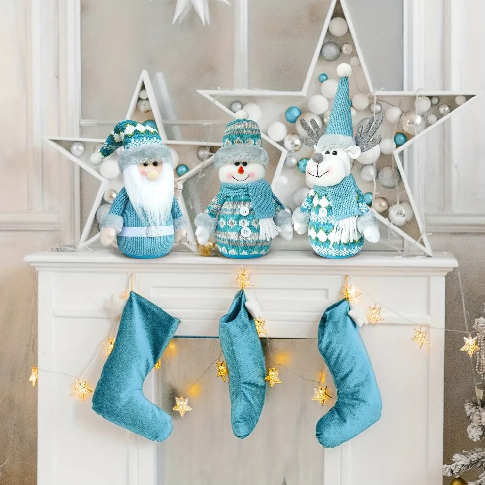 High-quality blue elderly snowman and reindeer figurine Christmas decorative items, suitable for home and office holiday decorat