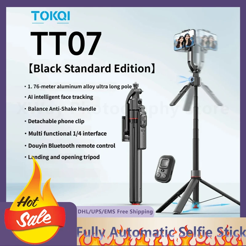 

Штатив-монопод Tokqi TT07 1.73M с функцией интеллектуального отслеживания AI, съемным креплением для телефона с интерфейсом 1/4, стабилизацией от тряски и Bluetooth-управлением