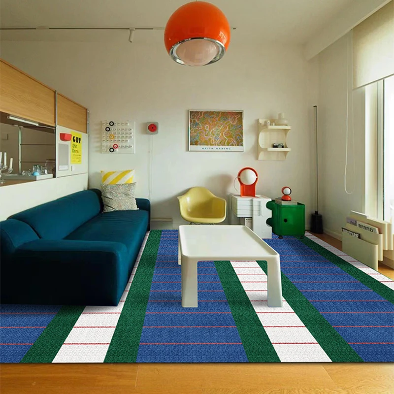 

VIKAMA синий полосатый ковер для гостиной, светильник, роскошный диван, журнальный столик, коврик в стиле ретро, спальня, гостиная, большой ковер, домашний декор