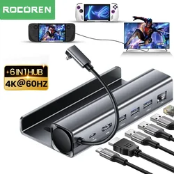 Rocoren-Station d'accueil Steam Deck, airies USB C, Compatible HDMI, 4K, 60Hz, RJ45, S6, SteamDeck, Nintendo Switch, ASUS, Rog Ally, 6 en 1