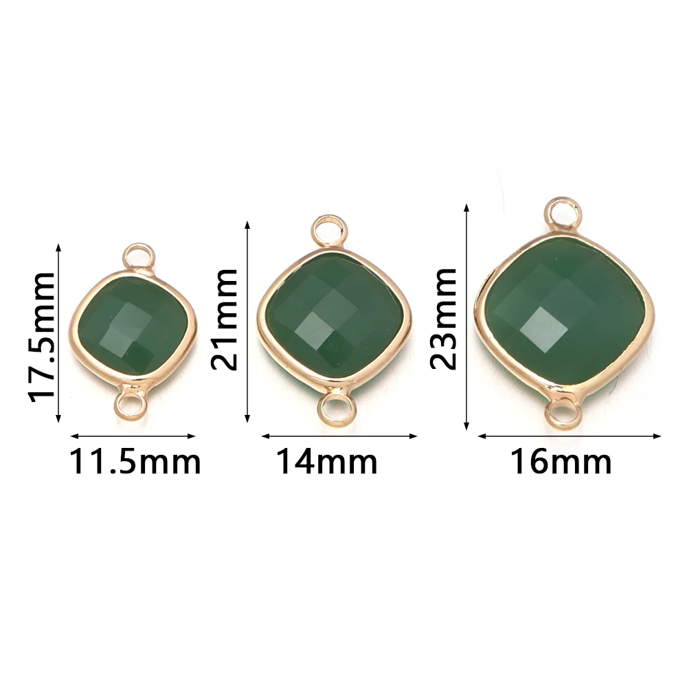 5Pcs Emerald Green Connector Pendant Glass Rhombus Shape Faceted Charms For Jewelry Making Necklace Bracelet Accessories