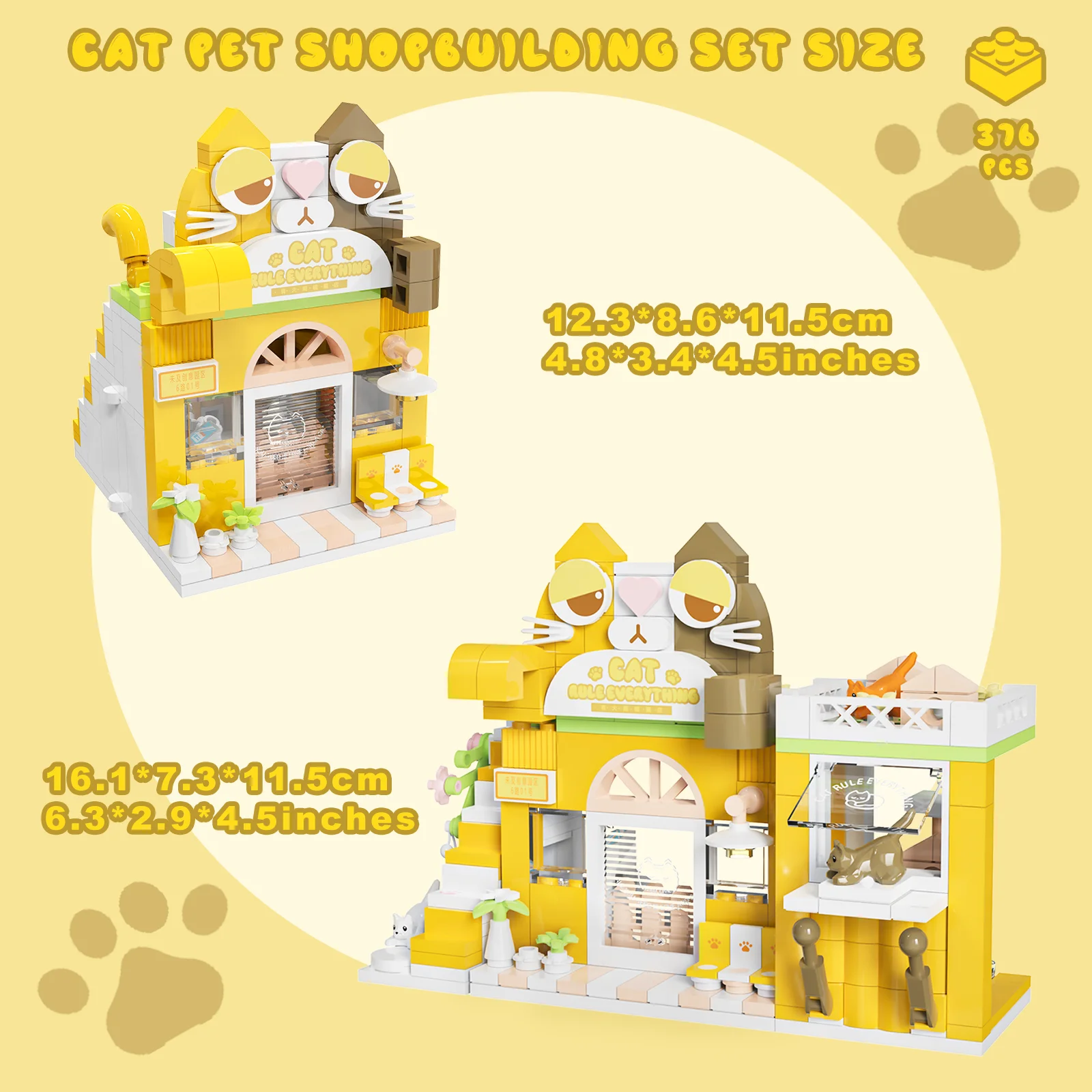 Cat Pet Shop Building Set, Adorable Cat Themed Pet Store with Climbing Frame, Collection Model Creative Toy Gifts (283PCS)