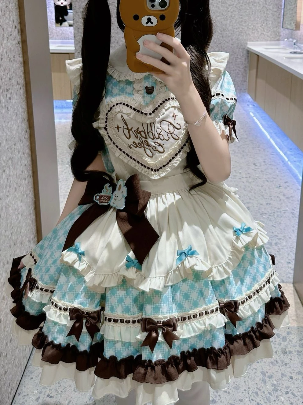 Mint Chocolate Bunny Sweet Lolita OP Dress Short Sleeve Pink Maid Style  Plaid Cute Elegant Princess Plus Size Women - AliExpress 200000345