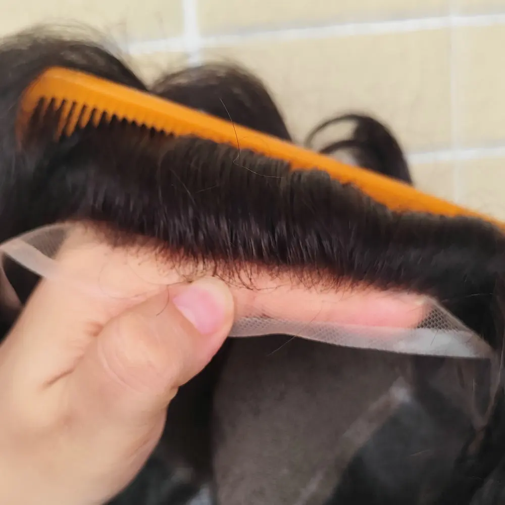 8x10 1B #   Peruca masculina de renda ajustável, preto natural, 100% sistemas de substituição de cabelo real, renda suíça frontal, densidade 130%