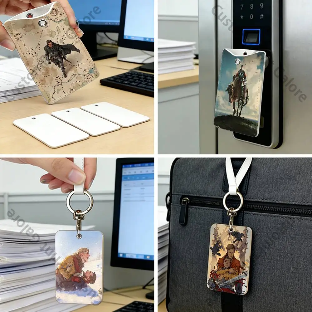 K-Kingdom Hansry Rectangle Card Case Keychain Access Card Bag Key Tag Ring Leather Card Holder Key Ring Access