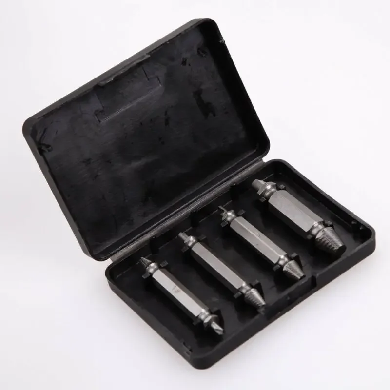 Bolt Bits Guide Tool Remover, Doubleheaded Damaged Screw Extractor Set, High Speed Steel, Easy To Use, Case 4PCS