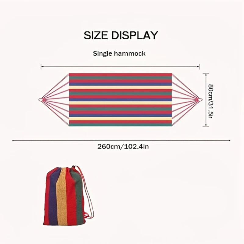 휴대용 레인보우 행잉 침대, 1-2 인용 면, 용량 스트라이프 해먹 스윙, 260x80cm, 야외 실내용 운반 가방 포함