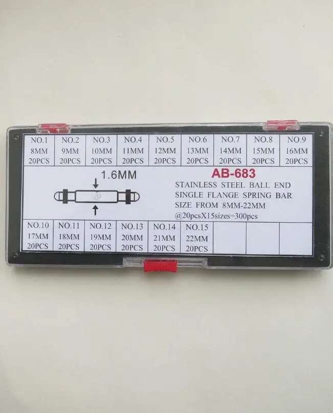 1.6mm Thickness Stainless Steel Single Flang Watch Spring Bar 8mm-22mm with Ball End W7028