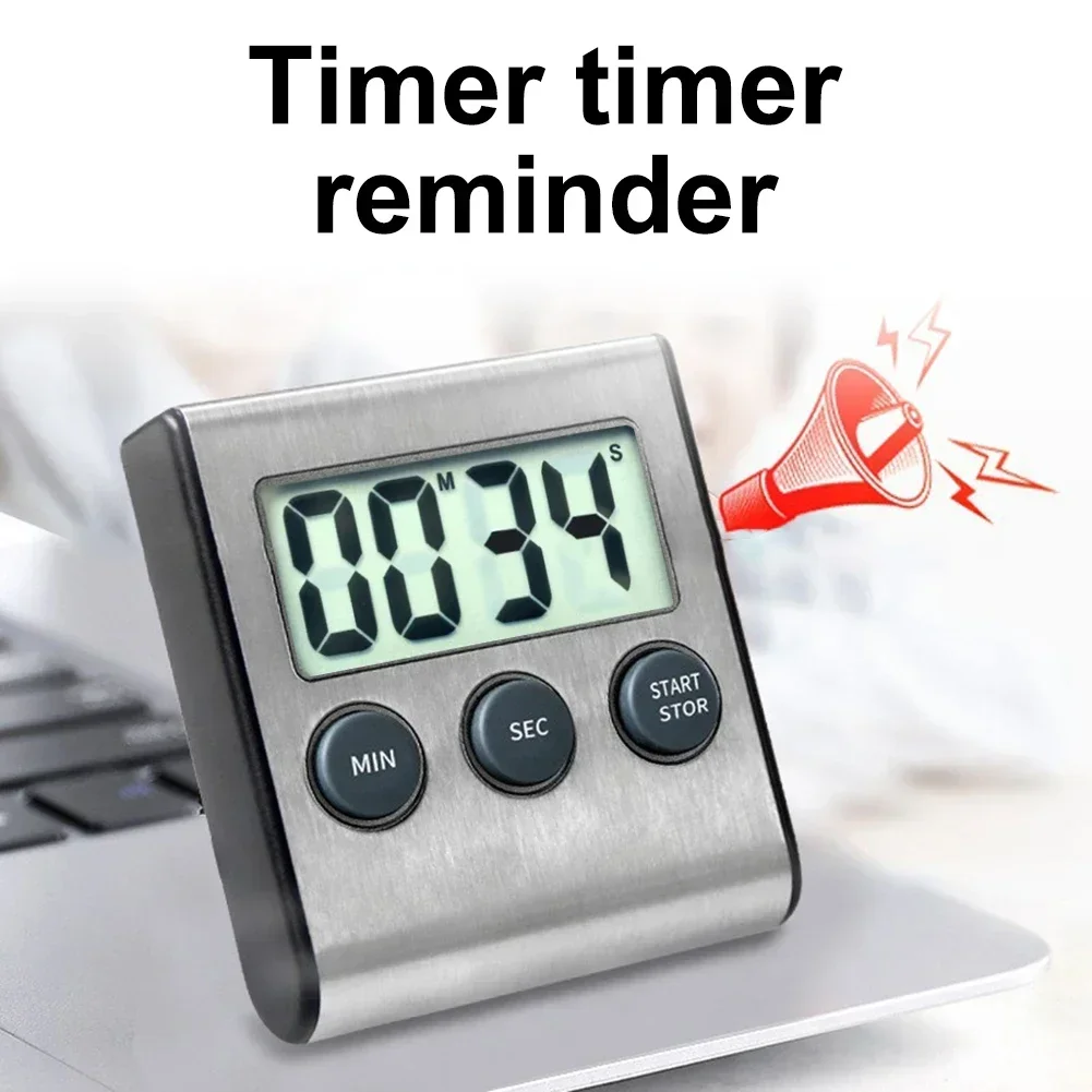 LCD Display Timer Electronic Timer Compact Size Hook For Hanging Large LCD Display Loud Alarm Rubber Magnet Back