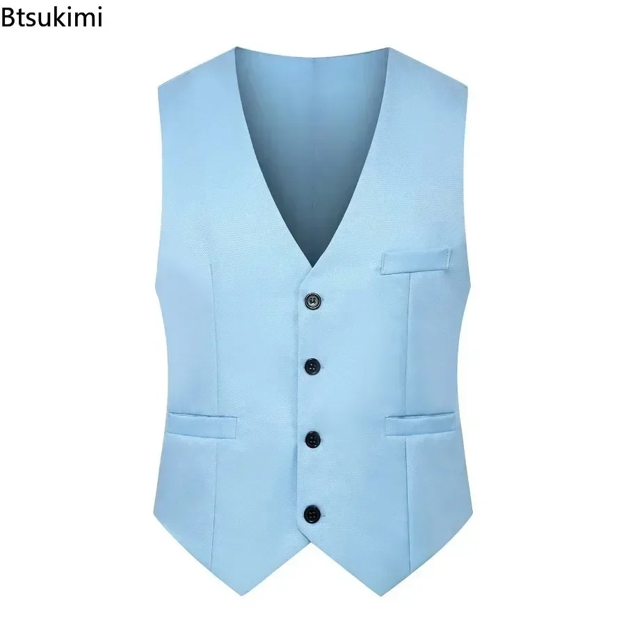 2024 Brand New Men\'s Slim Fit V-neck Dress Vest Trend Korean Style Men Handsome Suit Vest Male Formal Business Wedding Waistcoat