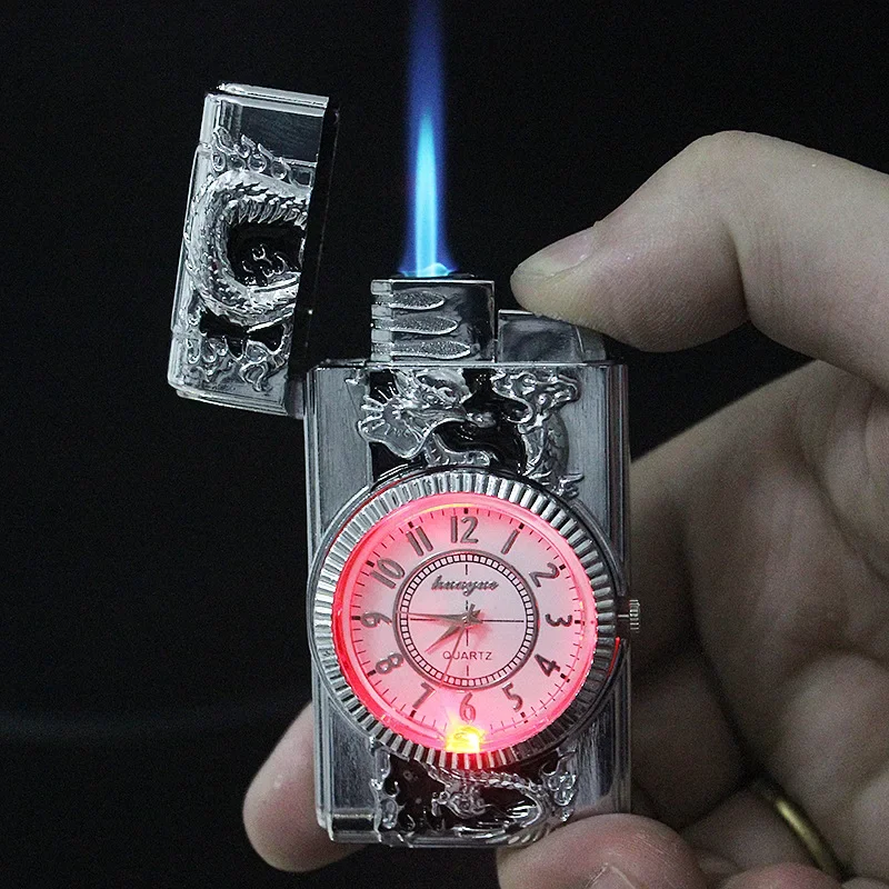 Luxury LED Gold Watch Windproof Jet Butane Lighter Torch Turbo Gas Inflatable Lighter Cigar Cigarette Accessories Men\'s Gift