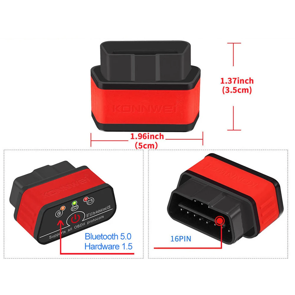 ELM327 Bluetooth 5.0 OBD2 Scanner for iOS Android Auto Diagnostic Tool OBDII Adapter Code Reader