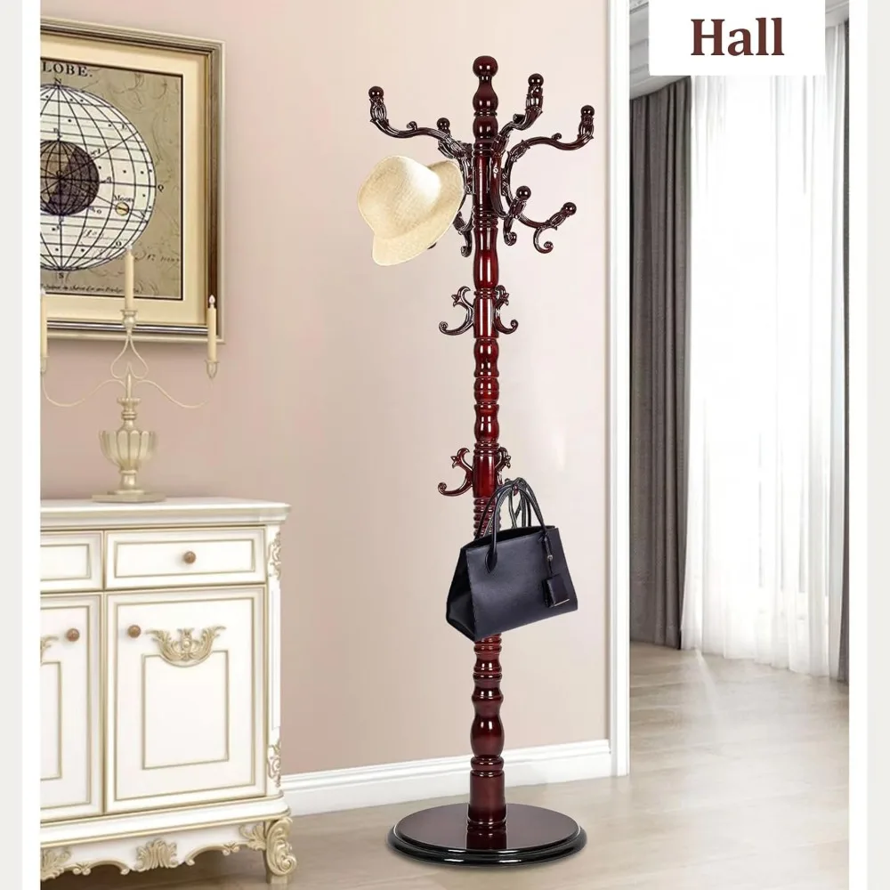 Coat Racks freestanding, High-grade Wooden Tree Rack, Rack Stand With 14 Hooks & Stable Disc Base, For such as ,