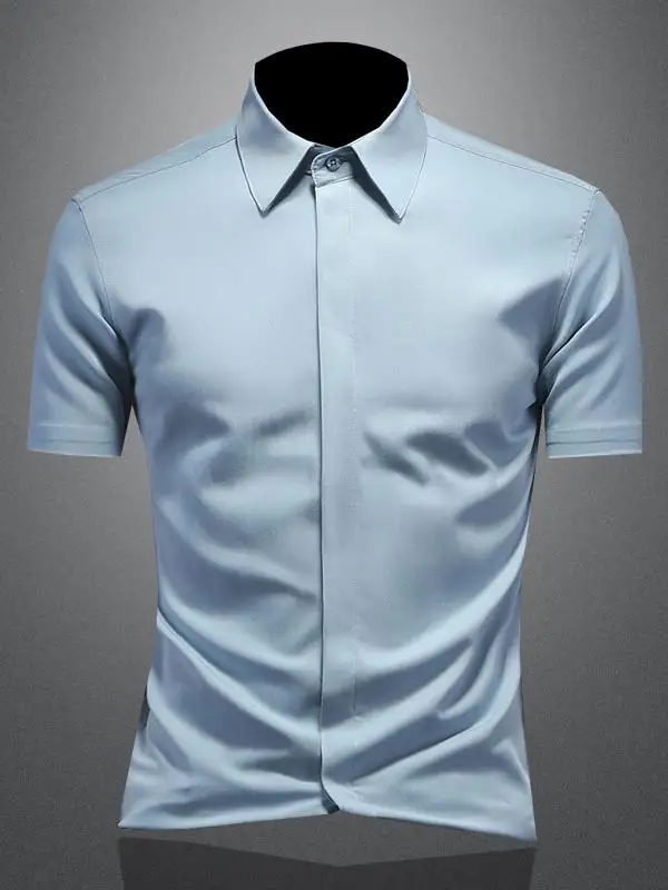 

Мужская летняя рубашка Slim Fit с коротким рукавом, новая, тонкая, премиум-класса, с пуговицами, для делового и повседневного стиля