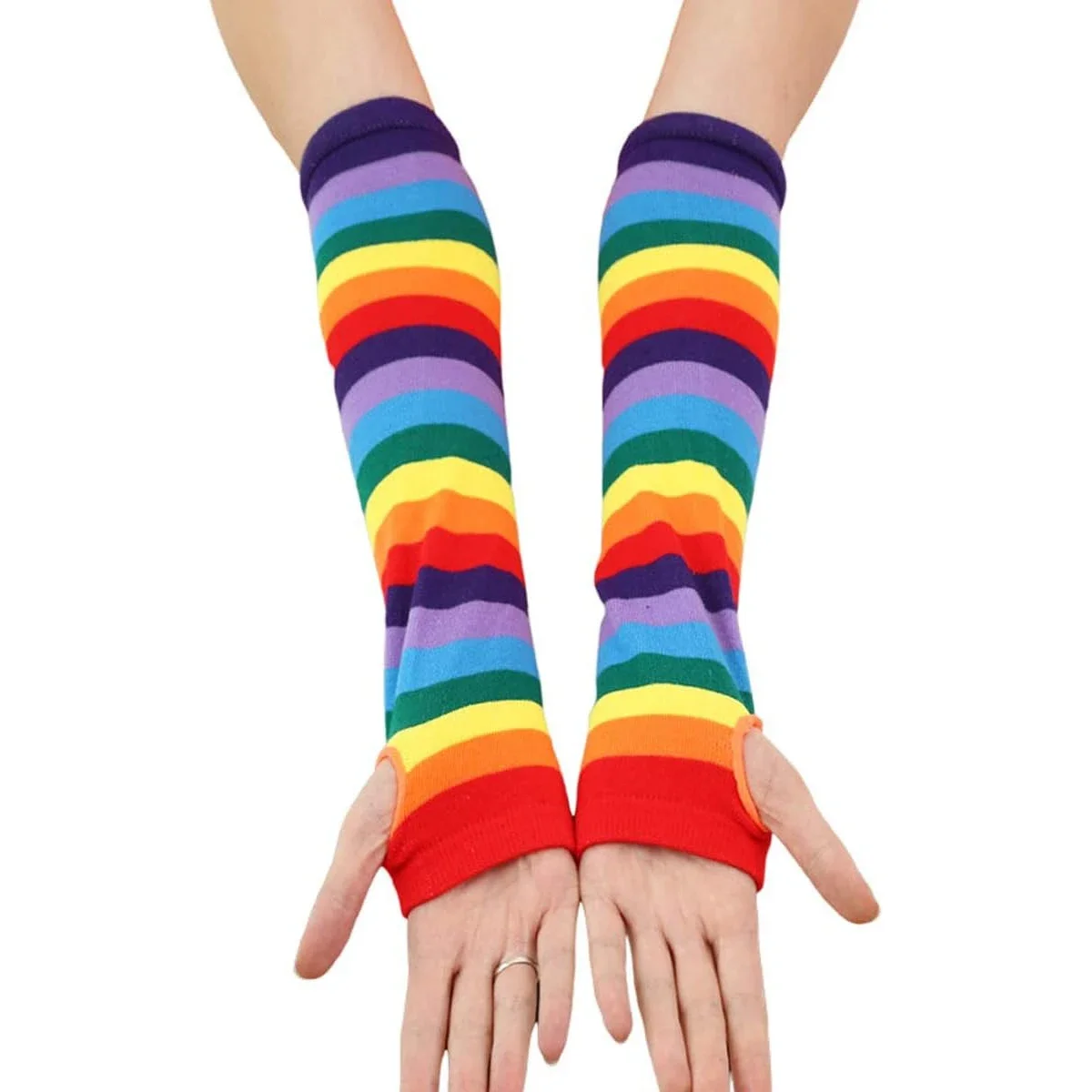 1 Set Overknee-Regenbogen-Strümpfe und Handschuhe Set Cosplay-Zubehör Arm- und Beinwärmer für Mädchen – Detail 8