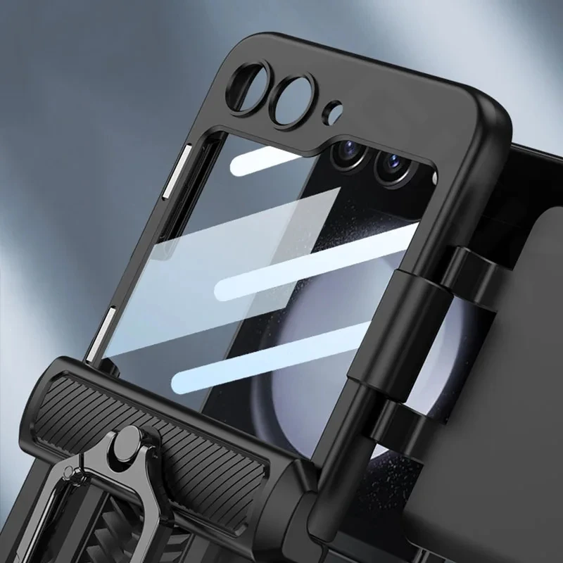 Magnetic Hinge Ring Holder Case For Samsung Galaxy Z Flip 5 5G Magnetic Flip Back Screen Glass Cover For Galaxy Z Flip5 Case
