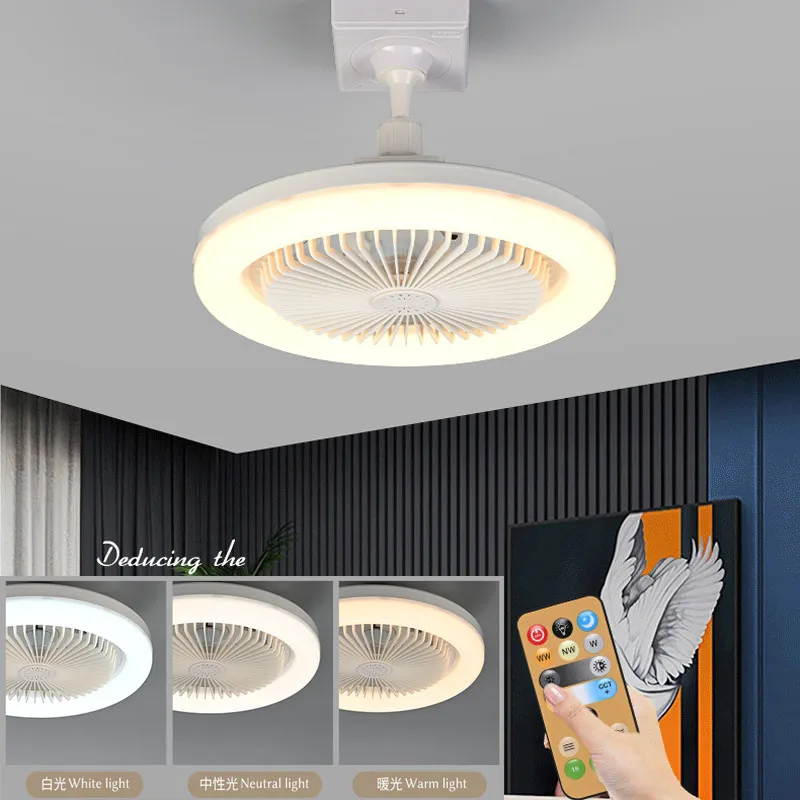 Ceiling Lamp E27 With Fan LED Light Remote Control 3-Gear Dimmable Cooling 3-Speed Lighting For Bedroom Living Room