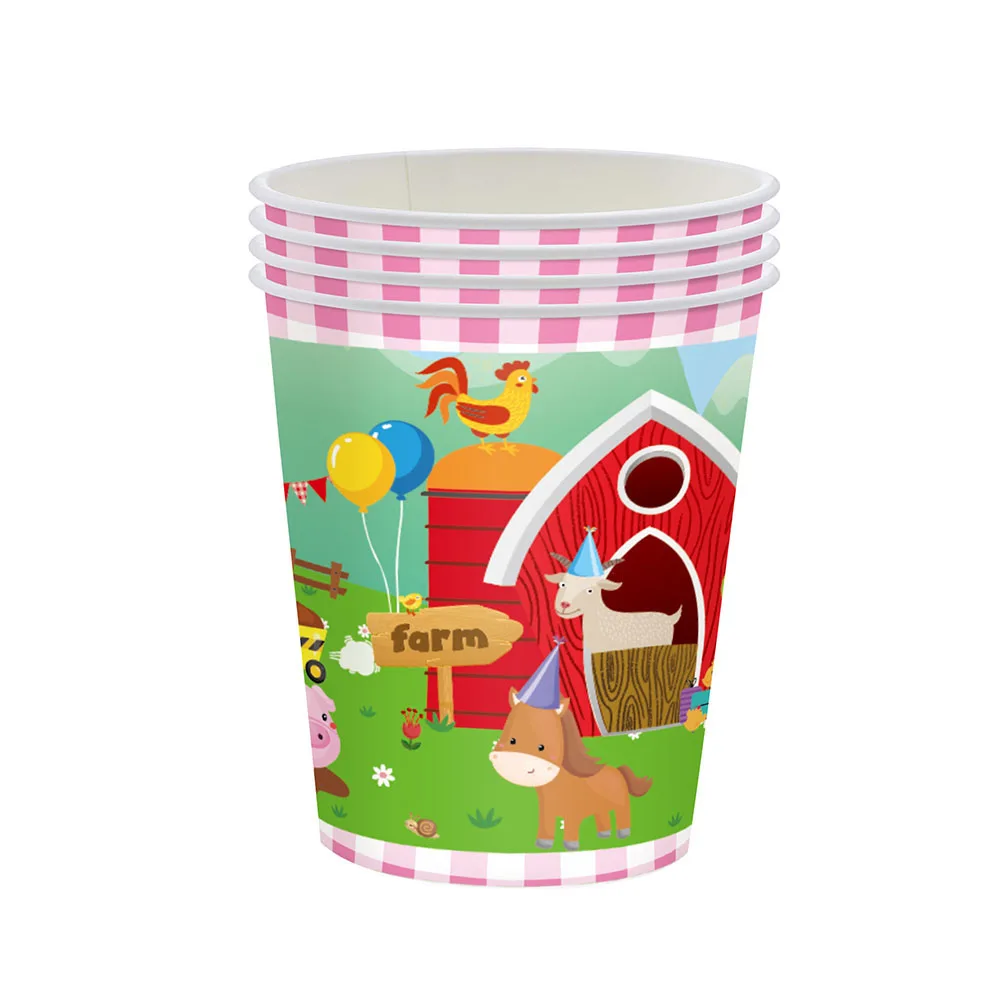 10/30/50Pcs Pappteller Kuh Pferde Schweine Bauernhof Tier Geformt Einweg Teller Tassen Scheunenhof Tier Thema geburtstag Party Liefert – Detail 6