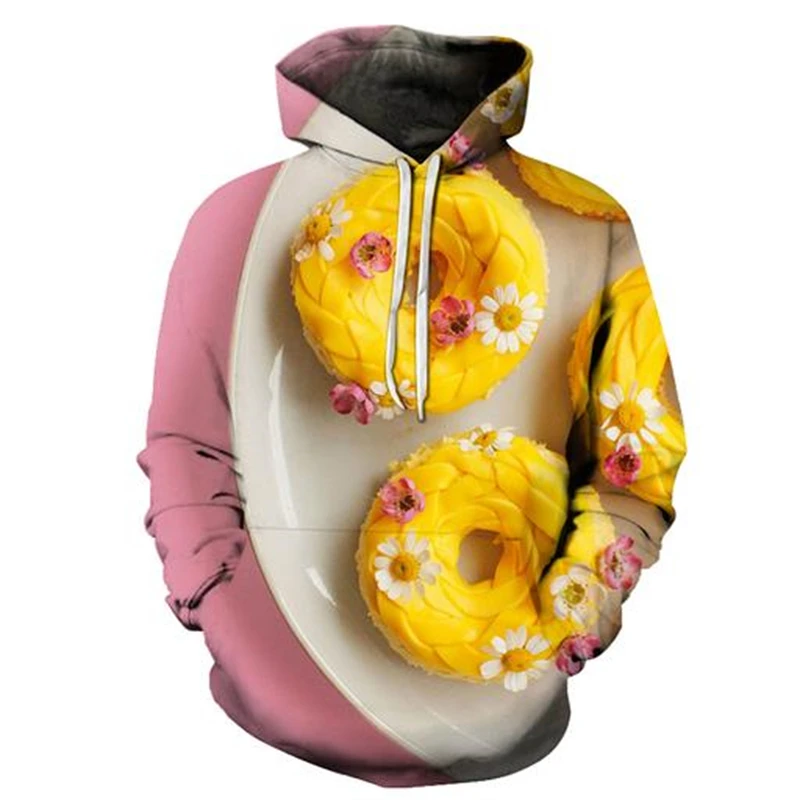 New 3D Print Donuts Dessert Hoodies For Men Women Fashion Sweet Tooth Clothing Unisex Harajuku Hooded Sweatshirts Kids Clothes