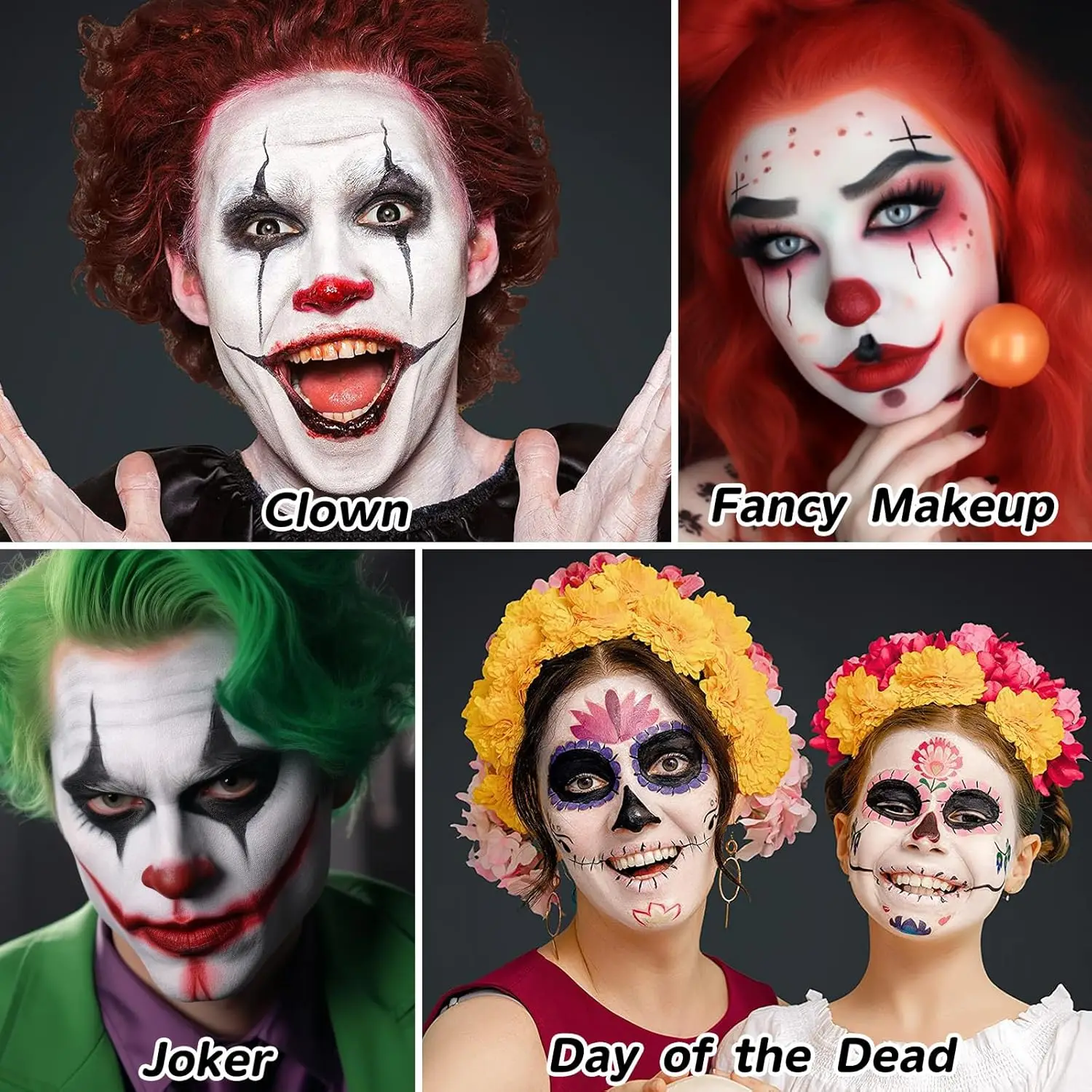 Pintura facial activada por agua para fiesta, pinturas faciales no tóxicas para Halloween, disfraz de Joker de payaso demonio, Cosplay y maquillaje